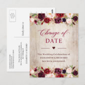 Carte Postale Date de mariage reportée Fleur de bois rustique Bo (Devant / Derrière)