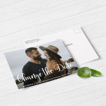 Carte Postale Date de report du Mariage de script moderne Change<br><div class="desc">Carte postale moderne Script Mariage Postponement ou Date Change avec votre photo et écriture de script tendance. Il existe un filtre optionnel pour aider à définir le texte blanc en bas ; il peut être activé ou désactivé en cliquant sur "customiser plus loin" et en supprimant ce calque. Si vous...</div>