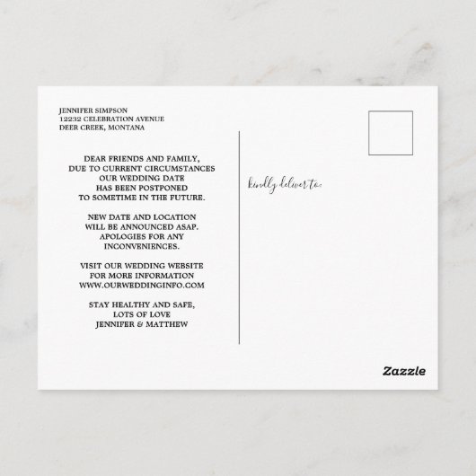 Carte Postale Date de report du Mariage de script moderne Change (Dos)