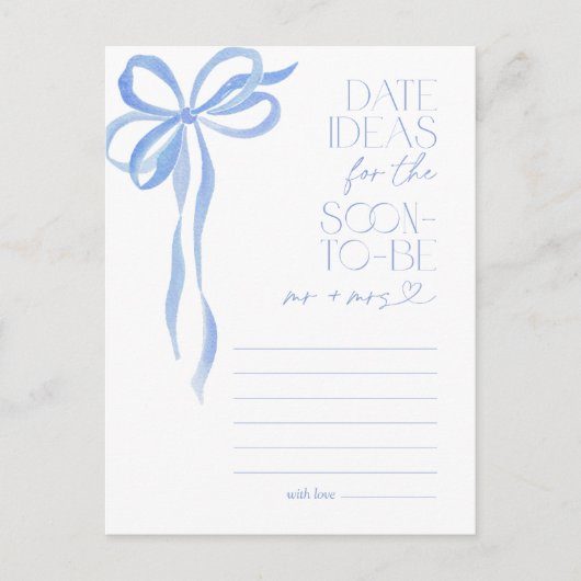 Carte Postale Date Idées Blue Bow Fête des mariées Jeu (Devant)