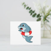 Carte Postale Dauphin à la baignade avec un anneau de natation (Debout devant)