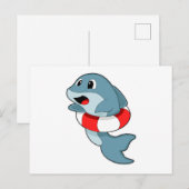 Carte Postale Dauphin à la baignade avec un anneau de natation (Devant / Derrière)