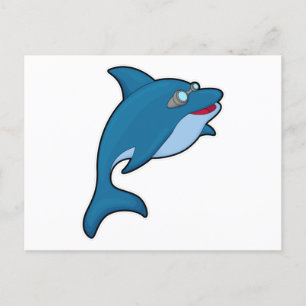 Carte Postale Dauphin à la natation avec lunettes de natation