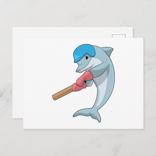 Carte Postale Dauphin au cricket avec batte de cricket (Devant / Derrière)