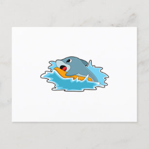 Carte Postale Dauphin au surf avec Surfboard