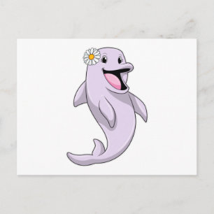 Carte Postale Dauphin avec fleur de marguerite