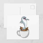 Carte Postale Dauphin avec tasse de café (Devant / Derrière)