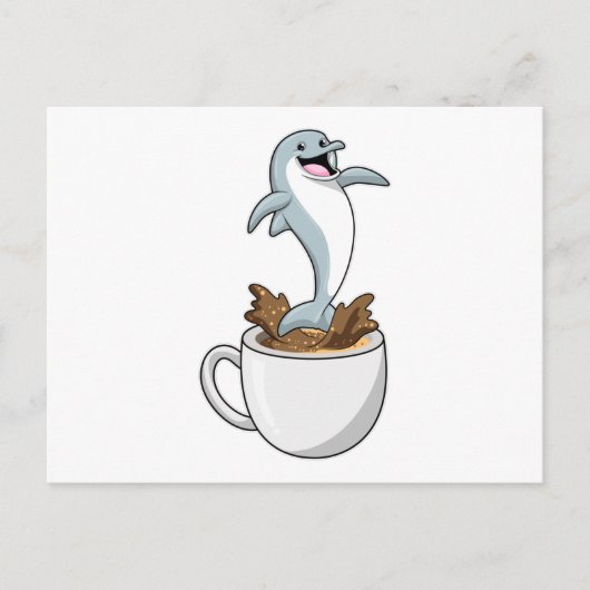Carte Postale Dauphin avec tasse de café (Devant)