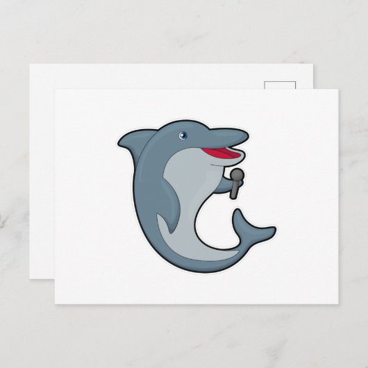 Carte Postale Dauphin chantant avec un microphone (Devant / Derrière)