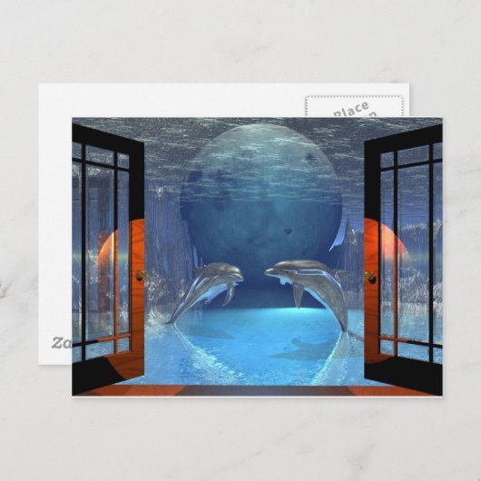 Carte Postale Dauphin d'art 3d ensemble (Devant / Derrière)