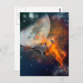 Carte Postale Dauphin drôle dans l'univers (Devant / Derrière)