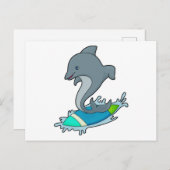 Carte Postale Dauphin en surfeur avec planche de surf (Devant / Derrière)
