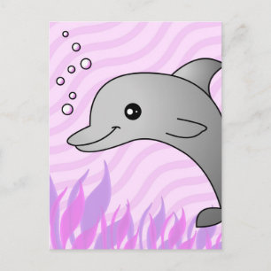 Carte Postale Dauphin gris mou en eau rose