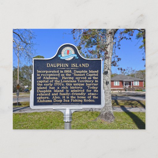Carte Postale Dauphin Island, Alabama, signe historique (Devant)