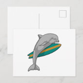 Carte Postale Dauphin surfeur avec planche de surf (Devant / Derrière)