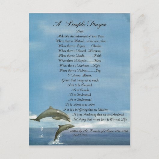 Carte Postale dauphins=pape francis=st. francis PRIÈRE SIMPLE (Devant)