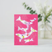 Carte Postale Dauphins sur arrière - plan rose clair. (Debout devant)