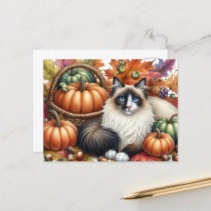 Carte postale d'automne de chat ragdoll joyeuse