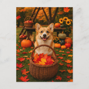Carte postale d'automne de Corgi heureux