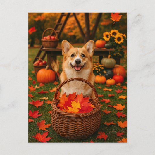 Carte postale d'automne de Corgi heureux (Devant)