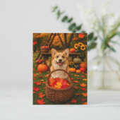 Carte postale d'automne de Corgi heureux (Debout devant)