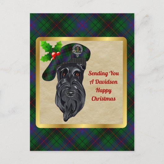 Carte Postale Davidson Clan Badge & Tartan Christmas Postcard (Devant)