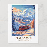 Davos Suisse Voyage en train Art Vintage