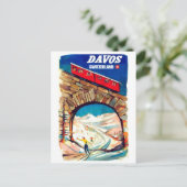 Carte Postale Davos, téléphérique rouge sur le pont, Suisse (Debout devant)