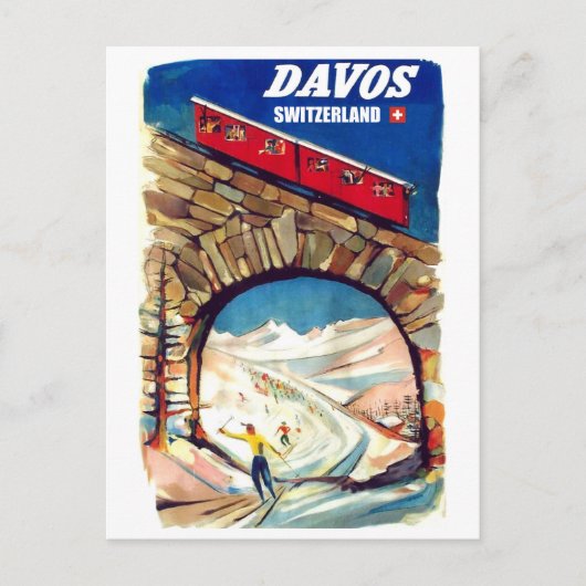 Carte Postale Davos, téléphérique rouge sur le pont, Suisse (Devant)