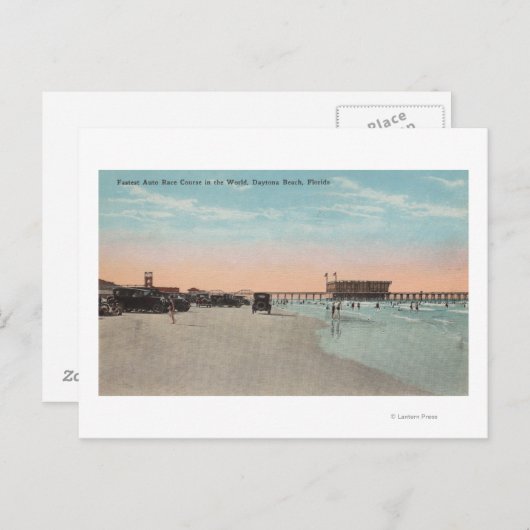 Carte Postale Daytona, FL - Vue sur la plage avec voitures & (Devant / Derrière)