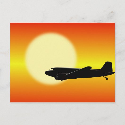 Carte Postale DC-3 passant le soleil. (Devant)