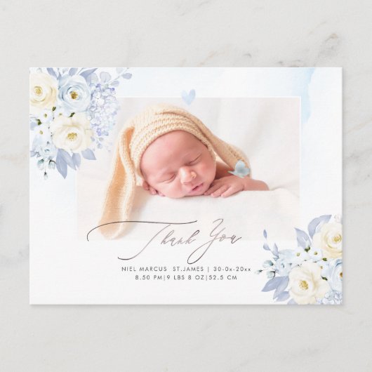 Carte postale de Baby Shower H2 Blue Cream Roses H (Devant)