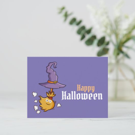 Carte postale de balai d'Halloween mignonne modifi (Debout devant)