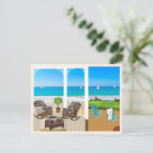 Carte postale de balcon et de paysage de plage et (Debout devant)