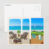 Carte postale de balcon et de paysage de plage et (Devant / Derrière)