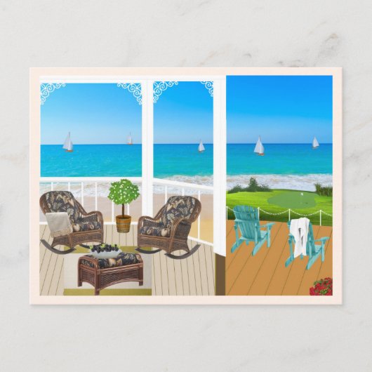 Carte postale de balcon et de paysage de plage et (Devant)