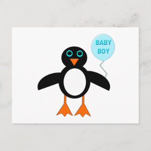 Carte postale de bébé manchot garçon bleu mignon