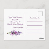 Carte Postale De Belles Poppies Violettes "Penser À Vous" (Dos)