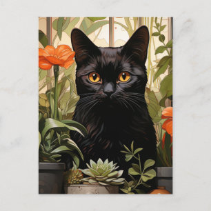 Carte Postale De belles succulentes et fleurs de chat noir