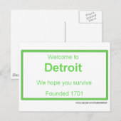 Carte postale de bienvenue de Detroit (Devant / Derrière)