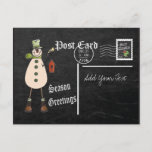 Carte postale de bonhomme de neige de vert de<br><div class="desc">Carte postale vintage de Noël de bonhomme de neige de tableau prête pour que vous personnalisiez. le ⭐ ce produit est 100% personnalisable. Des graphiques et/ou le texte peuvent être ajoutés, supprimé, déplacé, remis à la côte, changé autour, tourné, etc… 99% de mes conceptions dans mon magasin sont faits dans...</div>