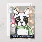Carte postale de Boston Terrier Père Noël (Devant / Derrière)