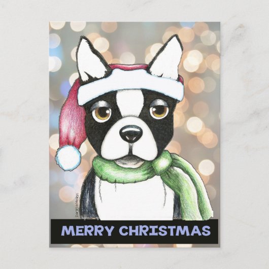 Carte postale de Boston Terrier Père Noël (Devant)