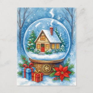 Carte postale de boule à neige de cottage d'hiver