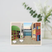 Carte postale de café restaurant sur rue et mer (Debout devant)