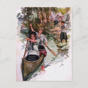 Carte postale de canoë-kayak pour filles vintages