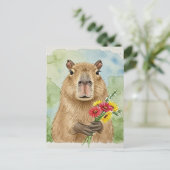 Carte postale de capybara mignon avec des fleurs (Debout devant)