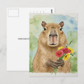 Carte postale de capybara mignon avec des fleurs (Devant / Derrière)