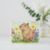 Carte postale de capybara mignon avec des fleurs d (Debout devant)