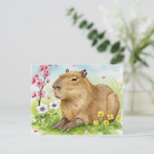 Carte postale de capybara mignon avec des fleurs d (Debout devant)